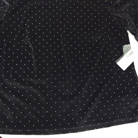 NWT Nanette Lepore Black Velvet Blouse Gold Polka Dots Mockneck Shirt SIZE LARGE - Picture 11 of 16
